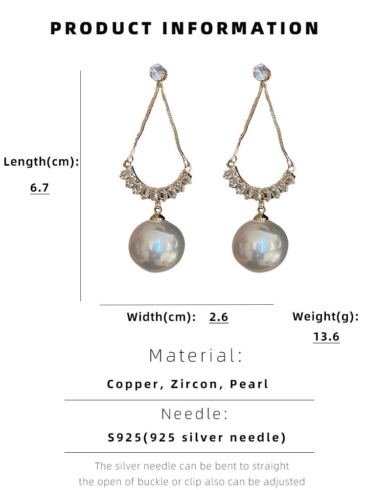 Fashion Geometric Copper Inlay Artificial Pearls Zircon Drop Earrings 1 Pair