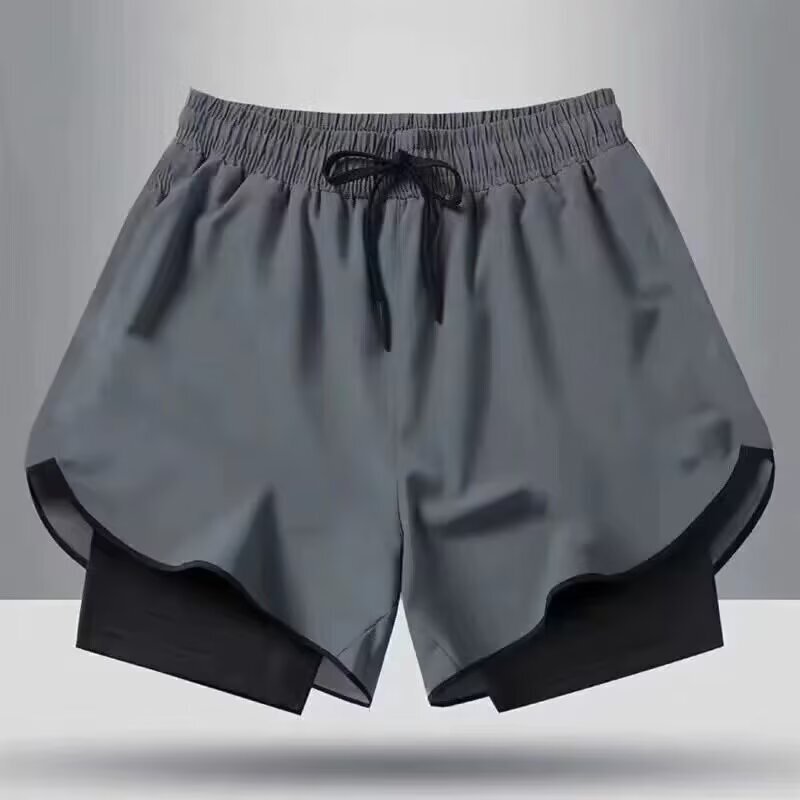 Wholesale Cheap Fake Two-Piece Training Pants Sports Shorts Summer Fitness Color-Blocking Men's Quick-Dry Shorts Three-Quarter Length Running Basketball Shorts