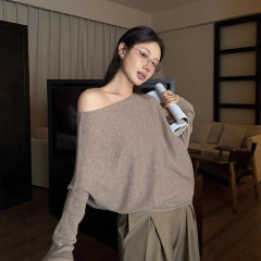 RHGD实拍温柔姐姐 不规则斜肩一字肩针织毛衣 上衣