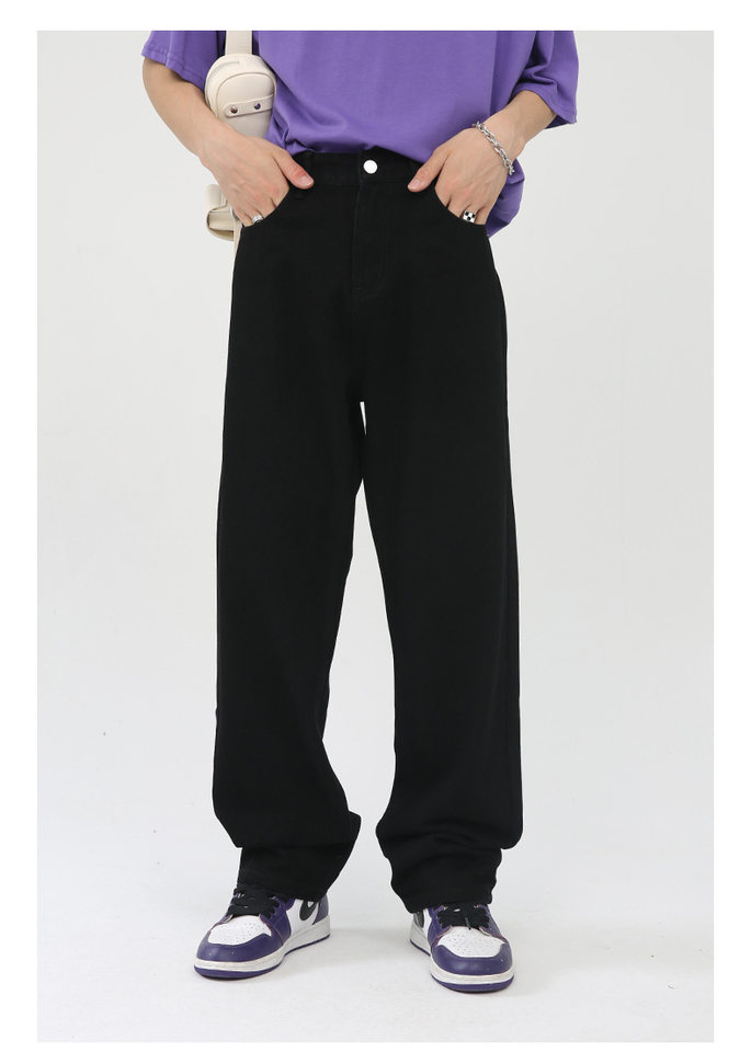 Quần jean nam ống rộng phong cách Hàn Quốc, quần dài denim thoải mái dễ phối đồ — Màu trắng, Màu vàng bùn, Màu đen, Xanh denim chi tiết 11
