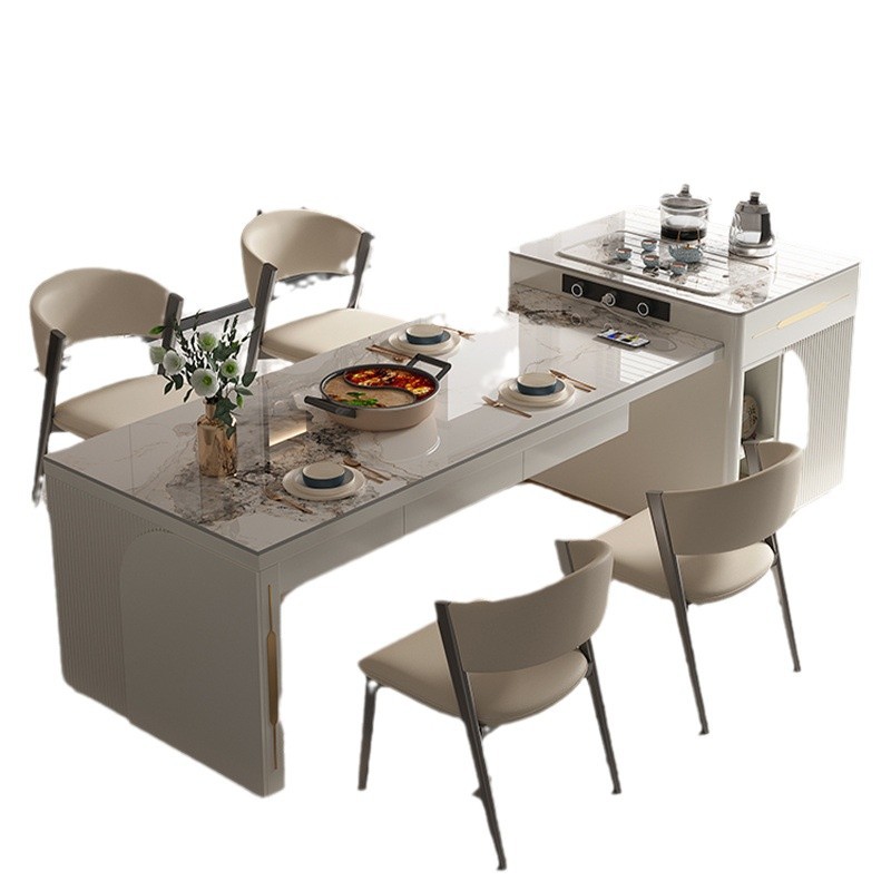 Mesa de comedor retráctil, mesa de comedor doméstica de lujo ligera, mesa de comedor de roca integrada, combinación de mesa de comedor de alta calidad, simple y multifuncional.