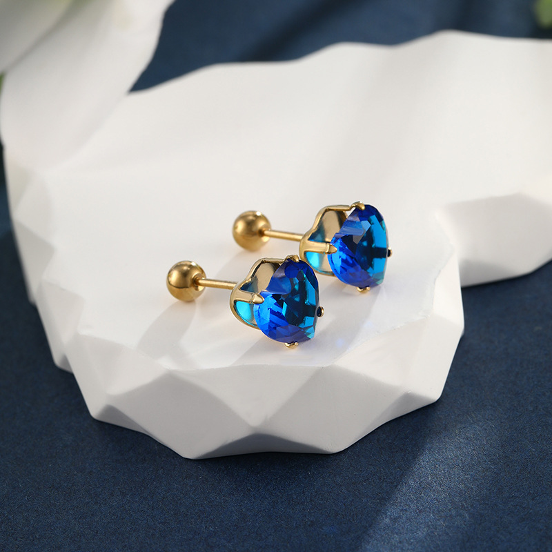 Pendientes de Gema artificial azul japonés y coreano personalidad de la moda pendientes de la gema de la hebilla del giro del tornillo del acero inoxidable de la joyería de Xupin