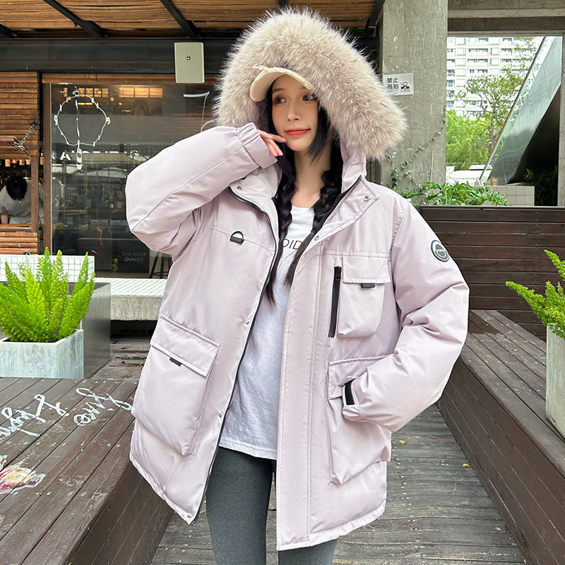 Herramientas de packer plumón chaqueta de algodón mujer 2025 invierno nuevo estilo largo medio de cuello de pelo grande con capuchón grueso abrigo de marea suelto image 9