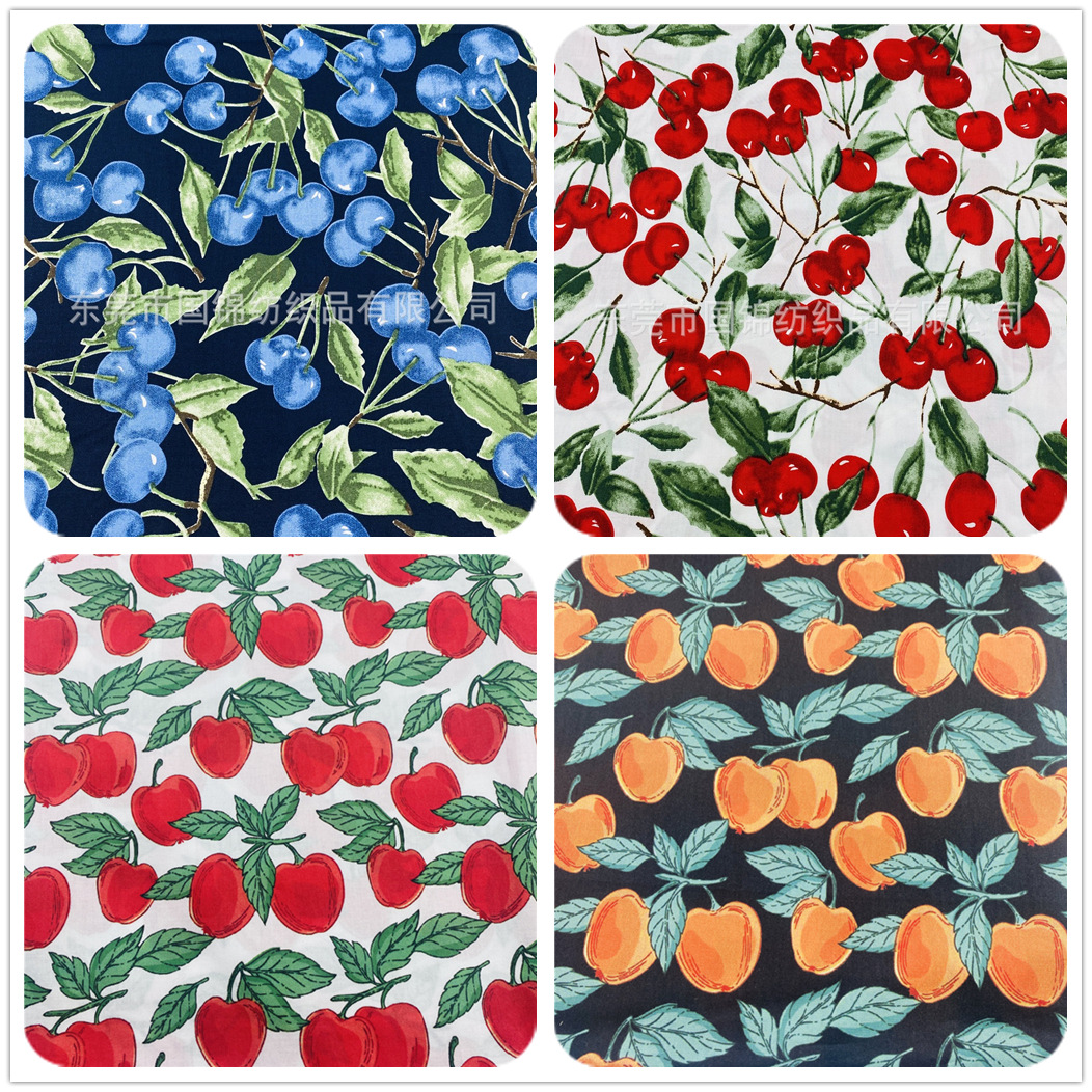 樱桃水果印花布 纯棉60支平纹仿天丝印花 夏季童装女装服装面料