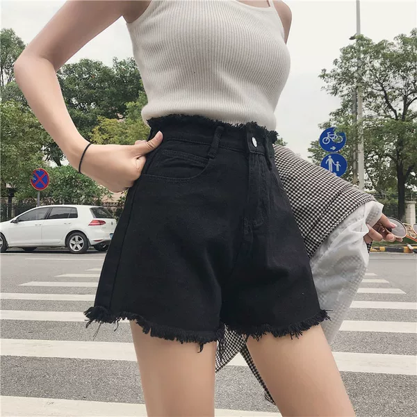 Black denim skirt, shorts