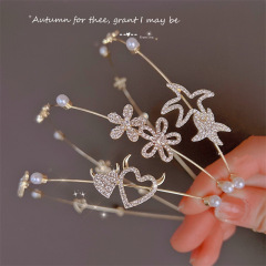 簡約氣質網紅金屬細頭箍森系超仙水鑽蝴蝶結窄邊發箍小花合金珍珠