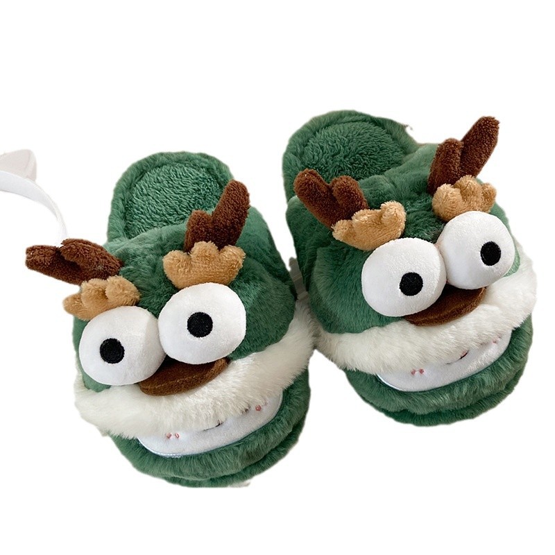 2024 Novi ljubki božični copati z losovim motivom, ženski zimski modni domači mopi za tla, nedrseči puhasti copati_voghion.com