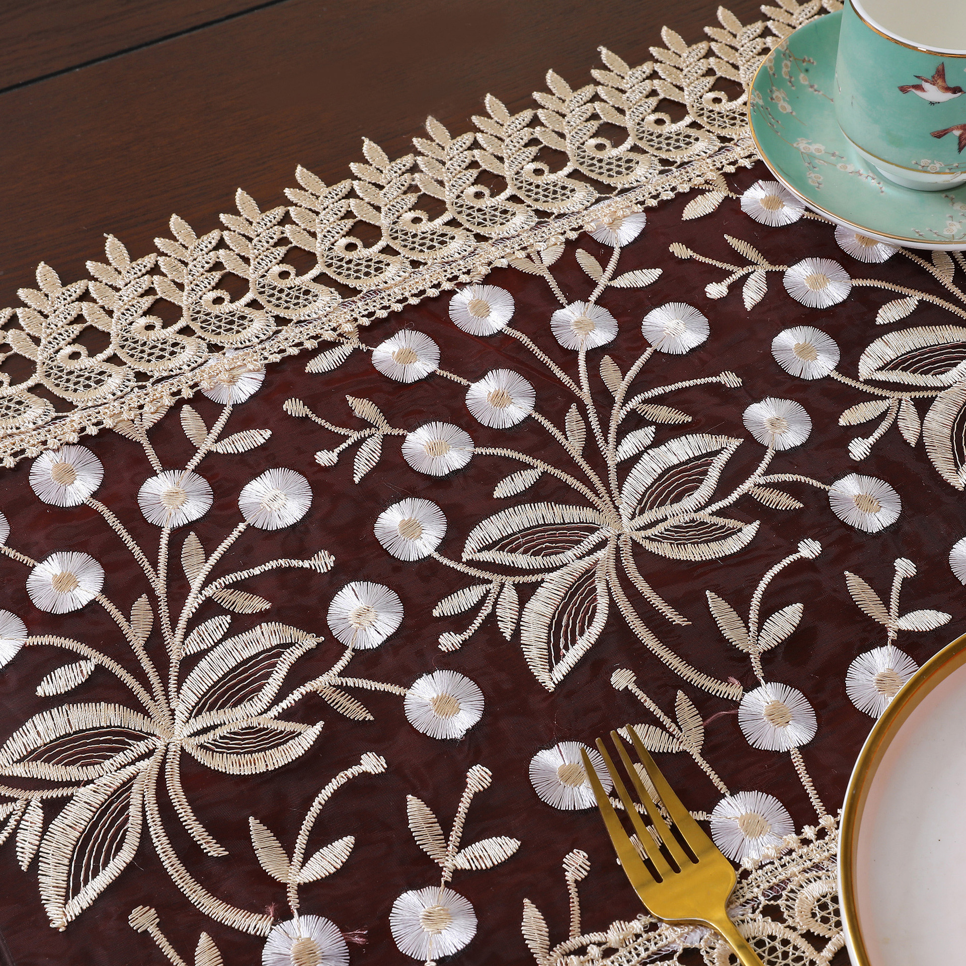 lace table runner embroidered transparent napkin coaster water soluble crochet high density tablecloth high grade table runner_voghion.com