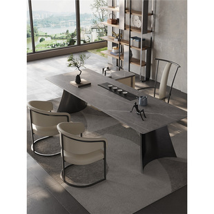 Rock Board Balcony Tea Table and Chair Combination Light Luxury Rock Board Acrylic Suspension Tea Table Modern Simple Office Tea Table