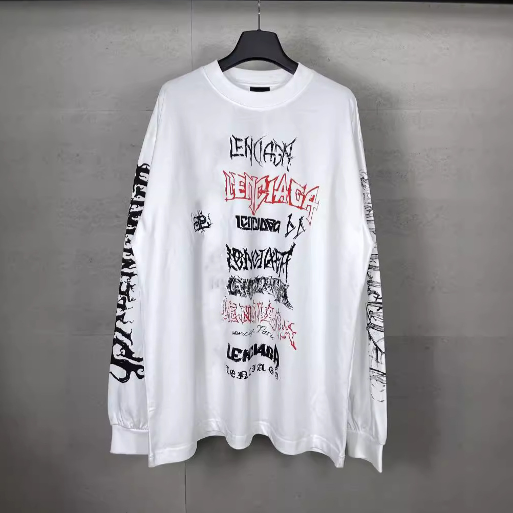 Paris B correct version SS24 classic tape LOGO limited printing old loose men's and women's long sleeve T-shirt