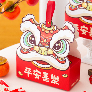 2025 New Year Lion Dance New Year's Day Gift Box Snowflake Crisp Cookies Packaging Bag Nougat Glutinous Rice Boat Packing Box