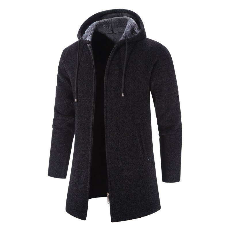 Men's Autumn and Winter Warm New Knitted Cardigan Fashion Casual Zipper Hooded Thickened Mid length Cardigan Coat_vogarts.com