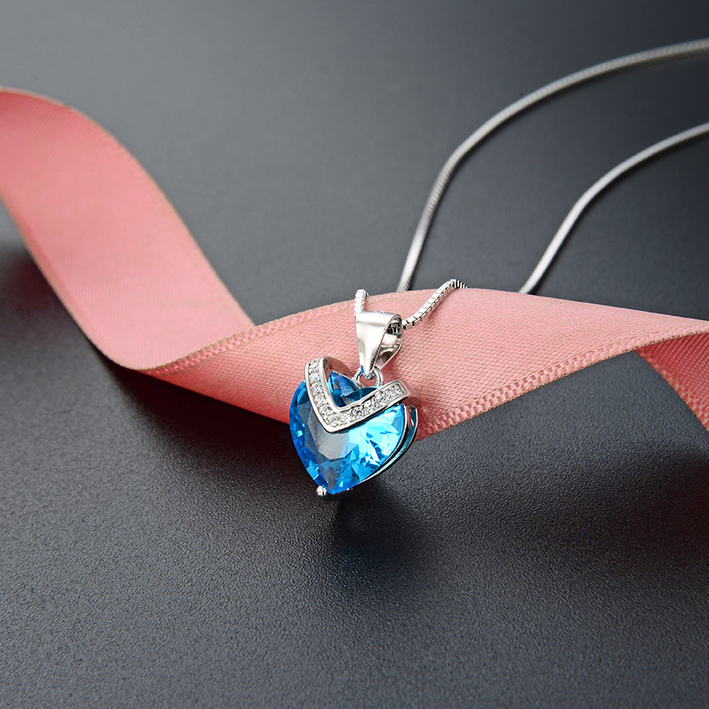 Estilo coreano de moda dulce amor romántico cristal collar s925 plata esterlina en forma de corazón circón clavícula cadena colgante para las mujeres