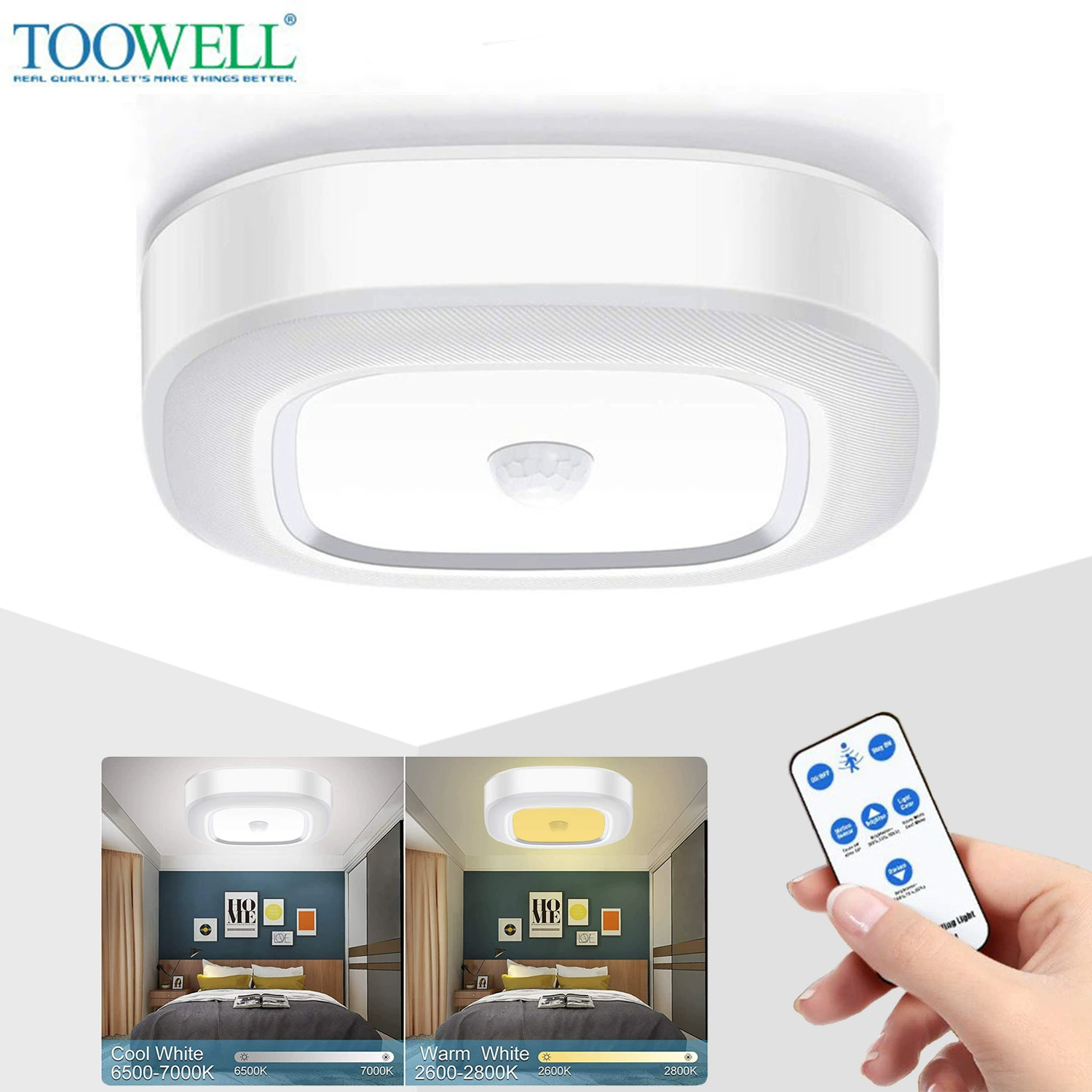 Потолочный светильник с умным датчиком, рекомендованный Amazon, беспроводное дистанционное управление, регулируемая цветовая температура, потолочный светильник с датчиком для коридоров и прихожих.