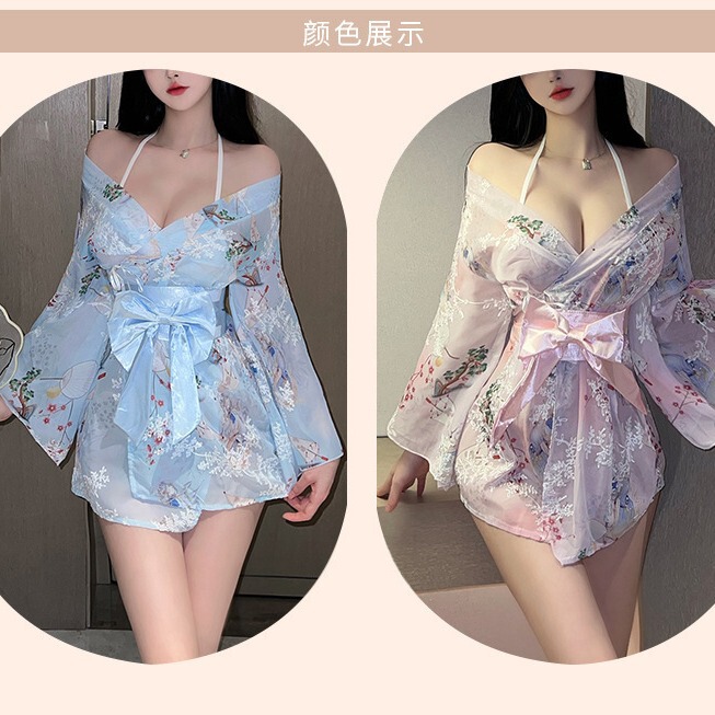 Charming and Sexy Sleepwear Japanese Kimono Set Small Bust Lingerie Seductive Flirting Uniform Fashion