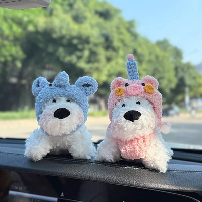 2026 New Car Ornament: West Highland Puppy Car Interior Decoration, Internet-Famous Cute Car Decorative Figurine (Sürətlər qutusu və əl tormozu başlıqları) - elephant-hat-west-highland-piglet-hat-pink-bag-west-highland-ornament-2