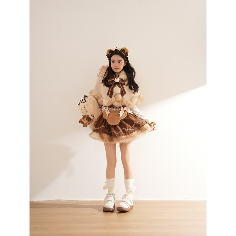 Heart-Pounding Excitement: New Winter Style with a Festive New Year Vibe, Plush and Cute Cape Dress, Sweet Style Three-Piece Set