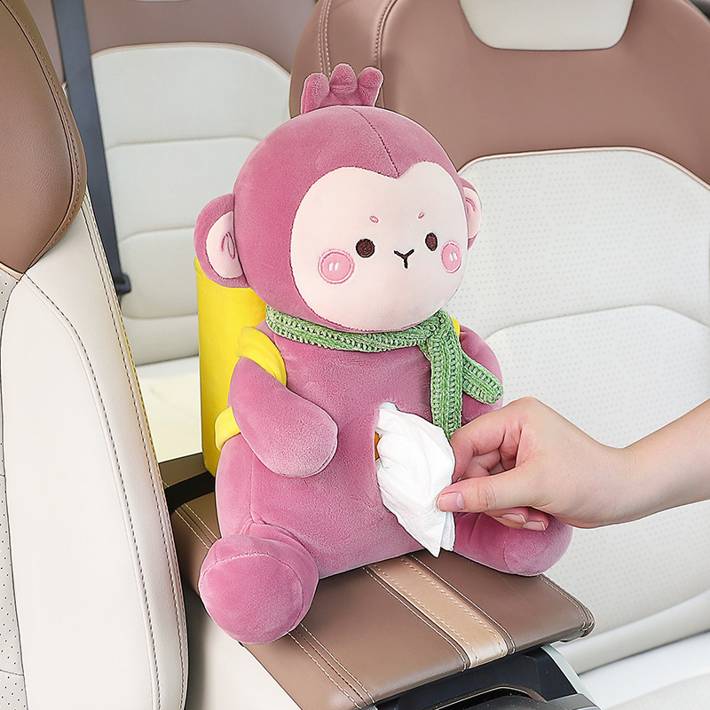 Car Tissue Box Cartoon Cute Car Tissue Box Trash Can Two-in-One Armrest Box Hanging Creative Car Decoration