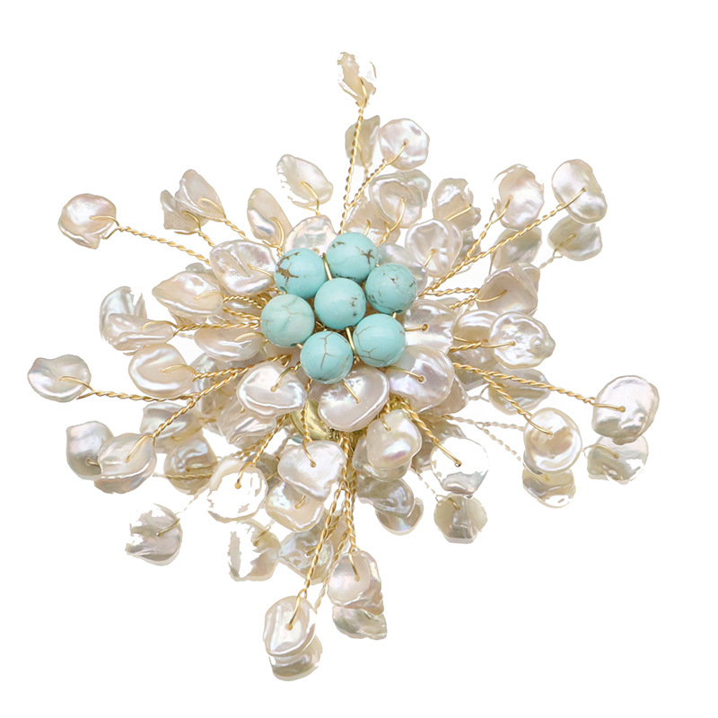 Perla natural barroca turquesa copo de nieve broche de Navidad de gama alta vintage ramillete joyería hecha a mano para mamá image 6