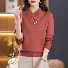 交叉领加厚毛衣女2025年新款秋冬季妈妈装洋气内搭高档针织打底衫