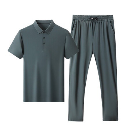 Ice Silk Traceless suit 2024 Summer New Youth Men's Casual Pants Korean Fashionable Thin Lar Short Sleeve suit