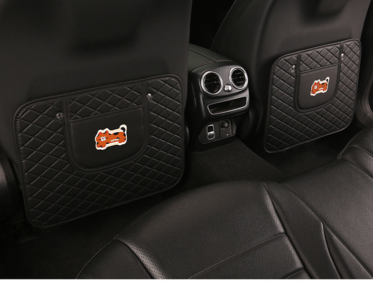 Quilted Embroidered Two-Color Cat Car Seat Back Anti-Kick Pad Car Seat Back Anti-Fouling Pad Anti-Dirty Pad with Storage Bag