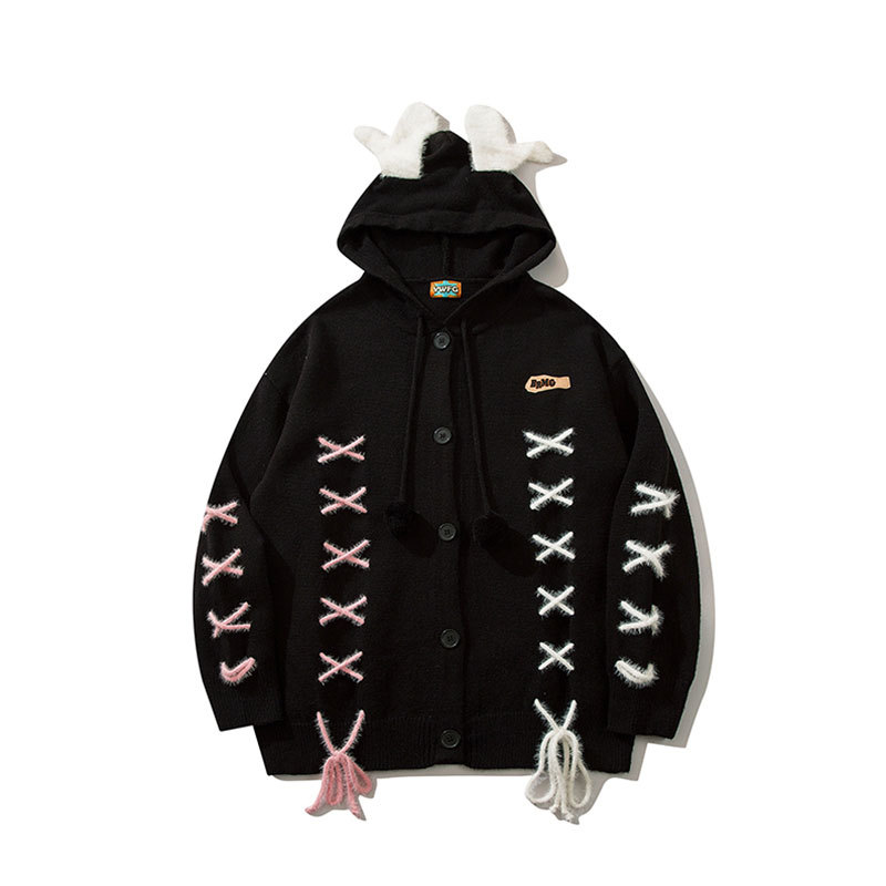 YWFG ropa de mujer americana marca de moda con sombrero corbata cardigan 2024 primavera cardigan de cuello redondo de manga larga suéter de punto