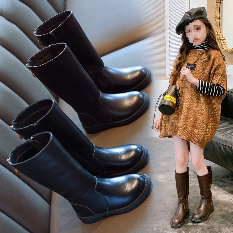 Girls' High Boots Leather Boots Fashionable Kidsren's Boots Spring & Fall Single Boots 2025 New Winter Princess Over-The-Knee Boots