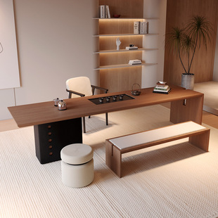 Solid Wood Tea Table 2025 New Classy Home Tea Table Water Kettle Embedded New Chinese Style Large Board Office Tea Table