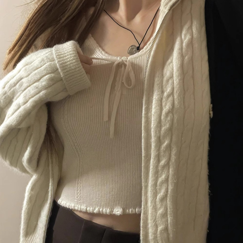 in stock crew neck lace-up short sleeve sweater women's 2025 Korean Dongdaemun new base coat the barnn * t