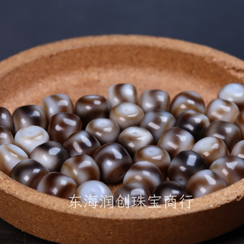 Natural Xizang-Style Tiger Tooth Dzi Agate Old Material Barrel Beads Accessories DIY Buddhist Bead Bracelet Necklace Pendant Spacer Beads