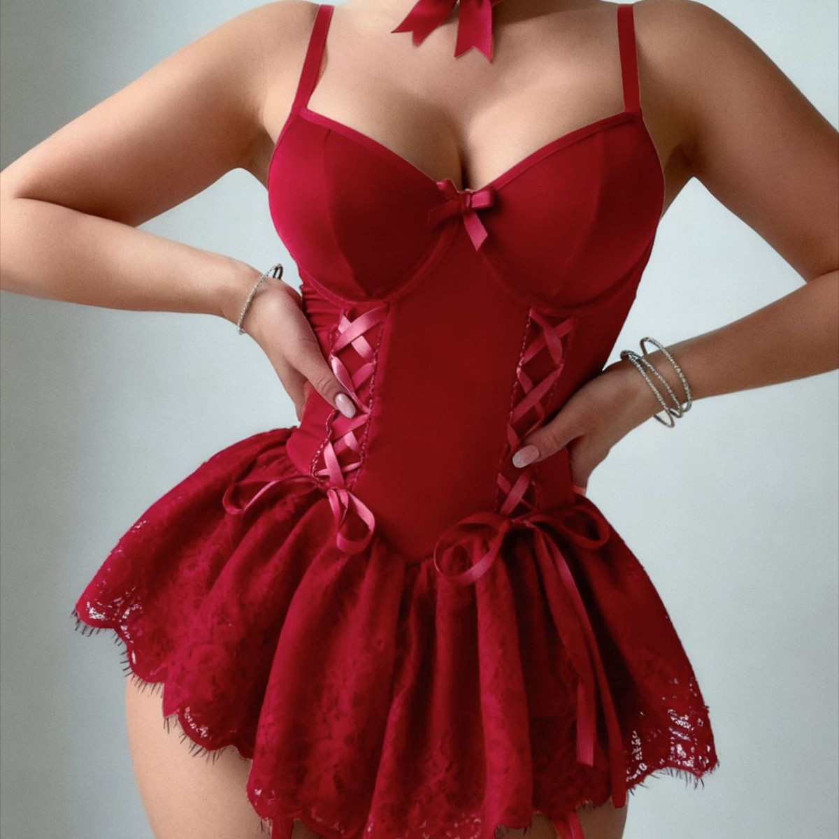 Cross-Border European and American New Sexy Lingerie Sexy Suspenders Milk Silk Straps Slim Lace Nightgown Sexy Suit