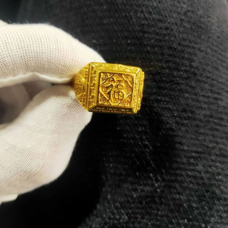 霸气男士指环沙金饰品发福财戒指男款仿金久不掉色招财纳福戒指|undefined