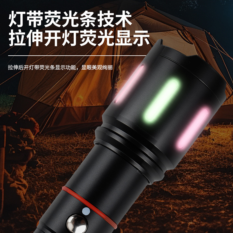 Linterna de 3 colores, luz de relleno de fotografía, zoom, linterna de luz fuerte recargable de largo alcance, equipo de iluminación de aleación de aluminio, luz roja