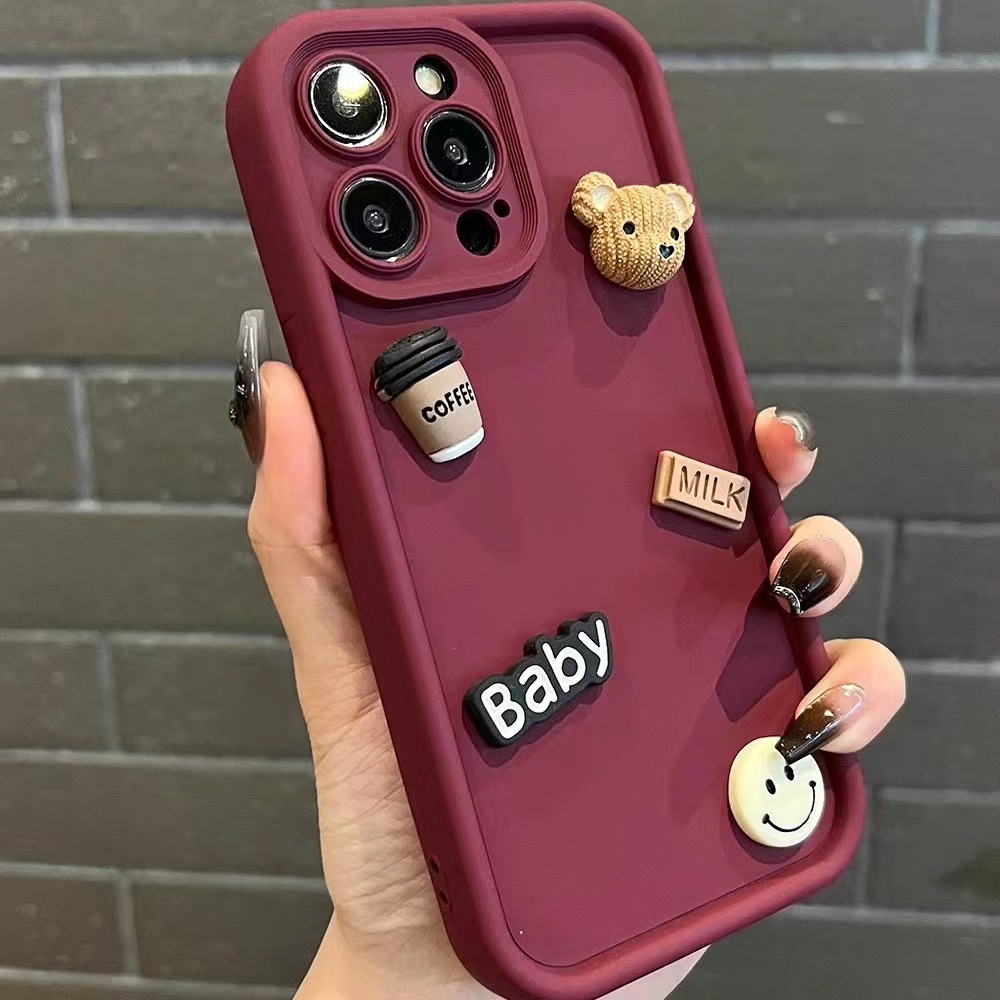 ProMax par Apple 14 caja del teléfono para IP13/12 Vino rojo café oso tridimensional IPhone15/15