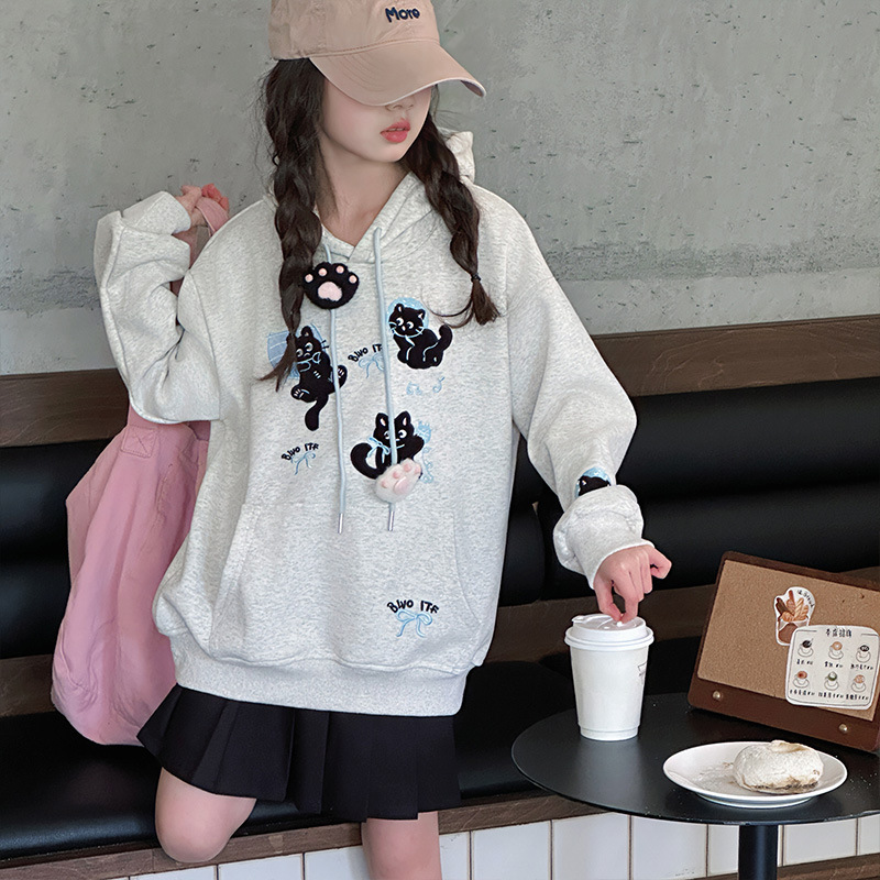 跨境女童秋装卫衣连帽卡通中长款宽松衣服2025秋季新儿童洋气上衣|undefined