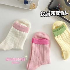Candy-colored socks for female students, versatile ins trendy spring and summer thin Korean style mid-tube splicing color Japanese mid-tube socks