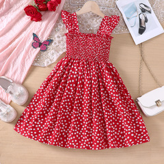 EW Foreign Trade Kids' Clothing: New Summer Collection for Older Children—Girls' Holiday-Style Mini Floral Ruffle Strap Dress, Model DQ1686-C