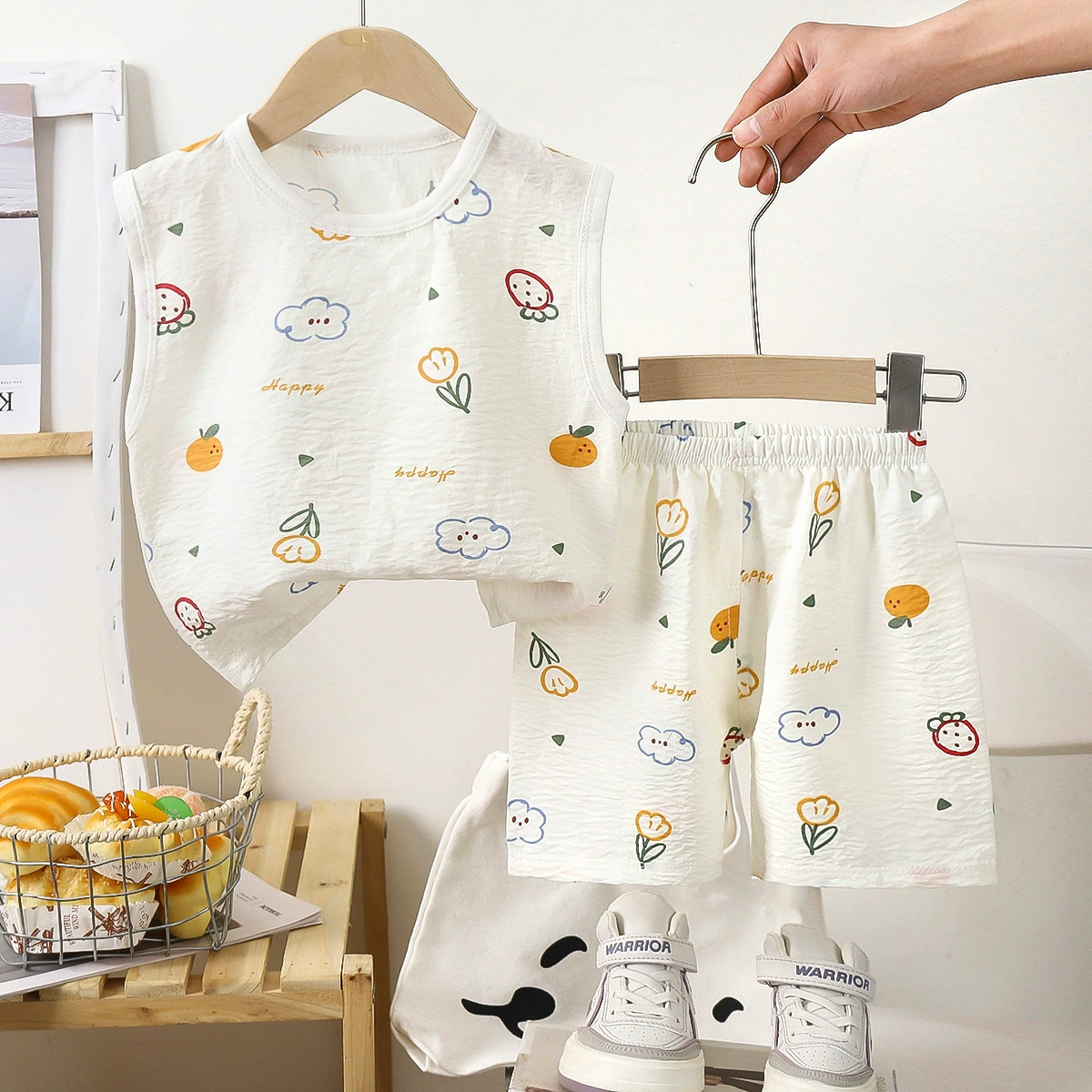 Детская майка, летний комплект, пижама для мальчиков, шорты без рукавов, брюки, корейский стиль