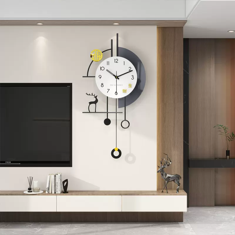 现代新中式钟表挂钟客厅家用静音装饰时尚餐厅创意时钟挂墙高级感