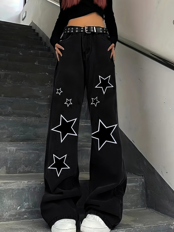 G 10550 Star Embroidered Straight Jeans star embroidered jeans