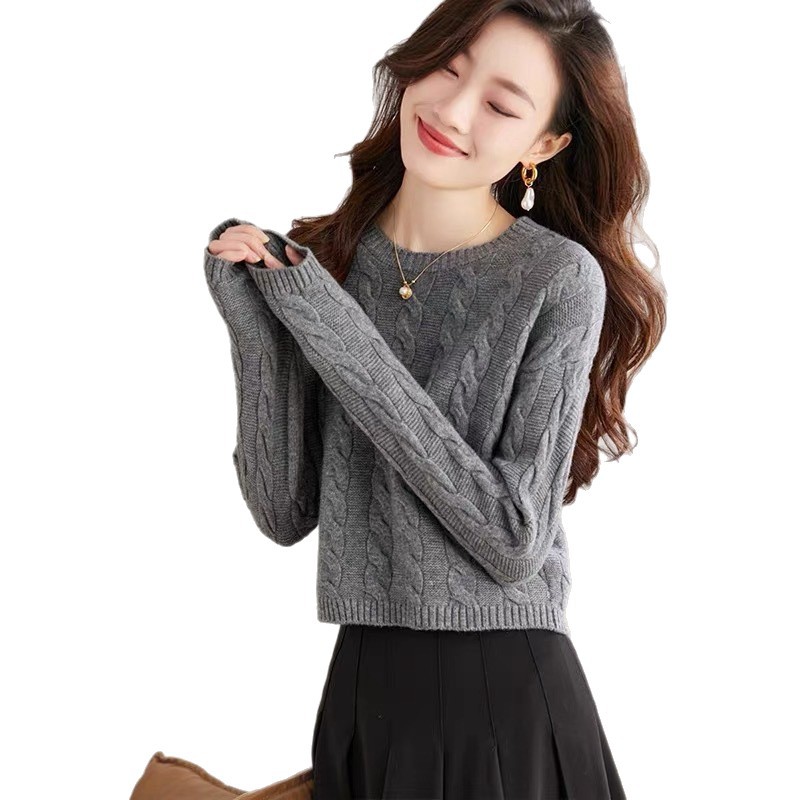 Corta camiseta de punto de cintura alta mujer otoño y invierno 2025 nuevo estilo extranjero cuello redondo jersey de torsión invierno camiseta de base image 6