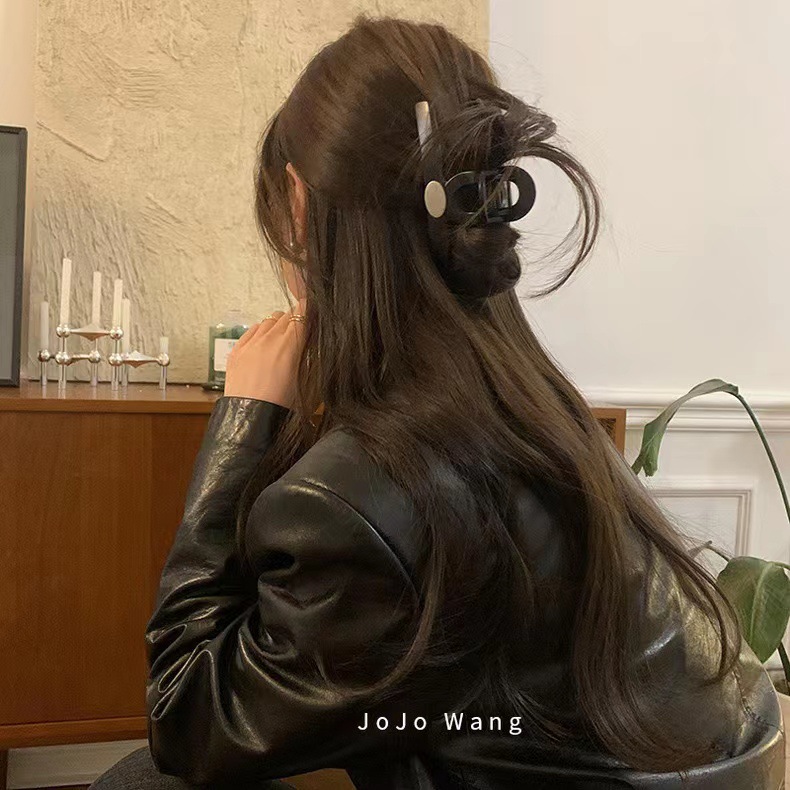 Modisch und frech Schwarz Silber Praktisch und vielseitig Große Haarspange Haifischspange Haarspange Haarspange Hinterkopf Löffel Koreanisches Haar-Accessoire für Mädchen_voghion.com