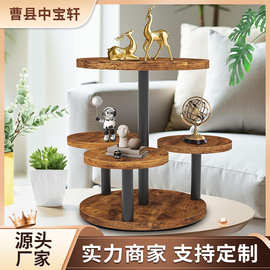 复古木质360度可旋转展示架多层圆形商品陈列架蛋糕展示台旋转架