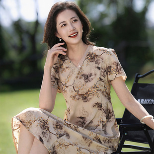 Qianbai Yilian New Chinoiserie Mother's Dress Chinese Style Dress 2025 Summer Fashion Elegant Middle-Aged and Elderly Women's Dress