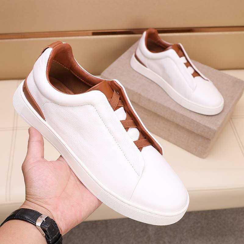 European Station 2026 Fashion New Model Niche First Layer Cowhide Casual Sneakers for Men, No-Lace White Shoes, Genuine Leather, Versatile European Station 2026 Fashion New Model Niche First Layer Cowhide Casual Sneakers for Men, No-Lace White Shoes, Genuine Leather, Versatile