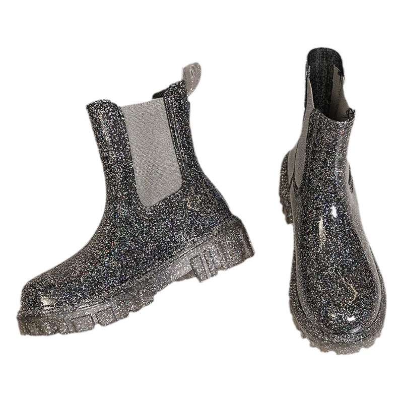 Трансграничные резиновые сапоги в Корейском стиле, женская модная верхняя одежда в европейском и американском стиле, резиновые сапоги на толстой подошве, уличные болотные Нескользящие износостойкие водные туфли на высоком каблуке