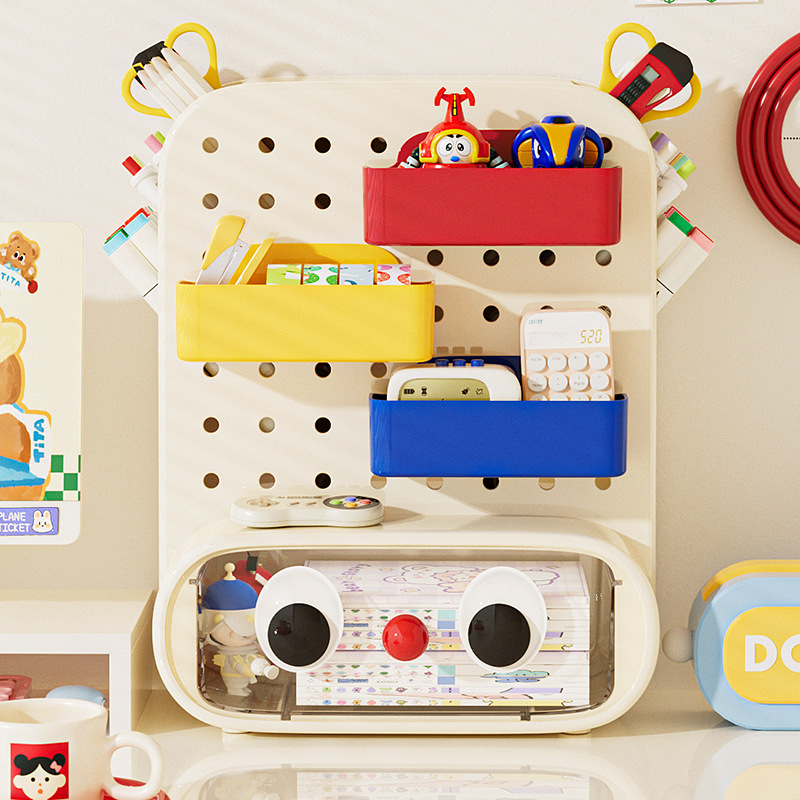 Caja de almacenamiento de tablero de agujero de escritorio, portalápices de papelería para estudiantes de primaria, caja de acabado de cajón pequeño, estante de tablero de agujero de cajón