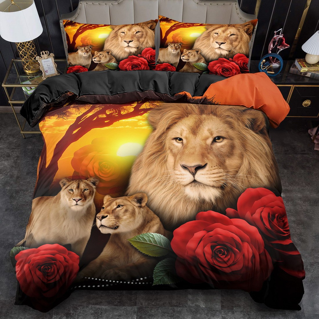 TEMU / JIT transfronterizo abrasivo textil doméstico impresión digital león colcha de cama Kit piel transpirable para diseñar