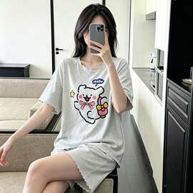 莫代尔夏季新款睡衣女短袖短裤休闲甜美风卡通可爱薄款家居服套装